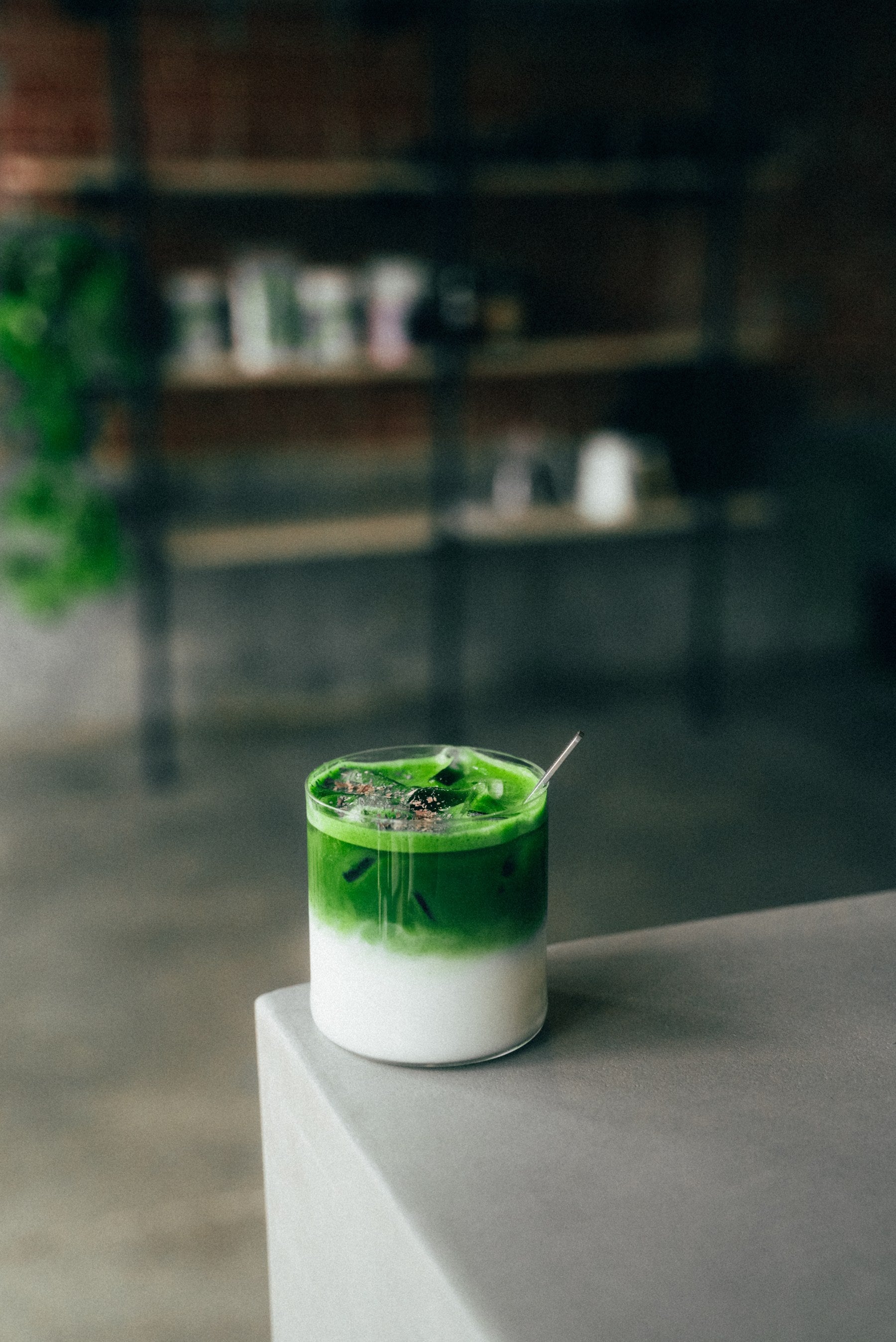 Iced matcha latte, layered